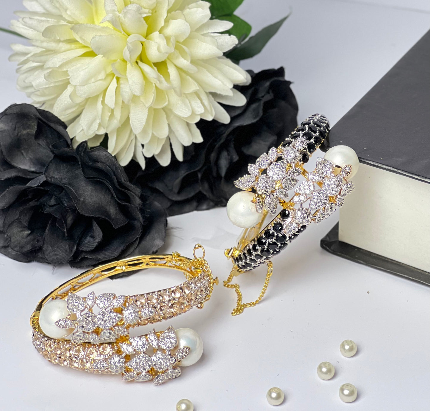 Floral kara with Pearls & Stones