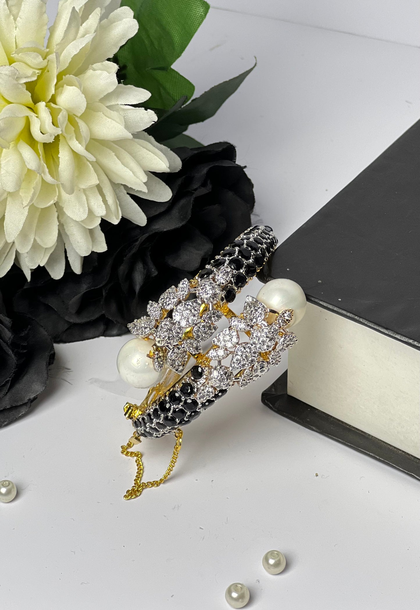 Floral kara with Pearls & Stones